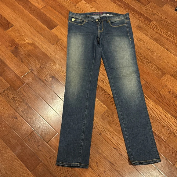 2 B Bebe boot cut rhinestone bling pockets straight skinny jeans Sz - Picture 6 of 16